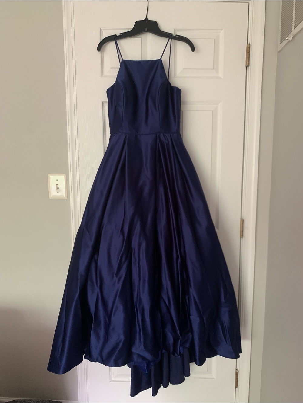 Betsy & Adam Royal Blue Satin High Low Formal Dress with Spaghetti Straps 💙